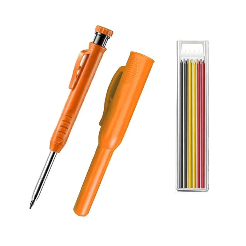 Solid Carpenter Pencil with Refillable Lead and Built-In Sharpener – Ideal for Deep Hole Scribing and Woodworking Marking