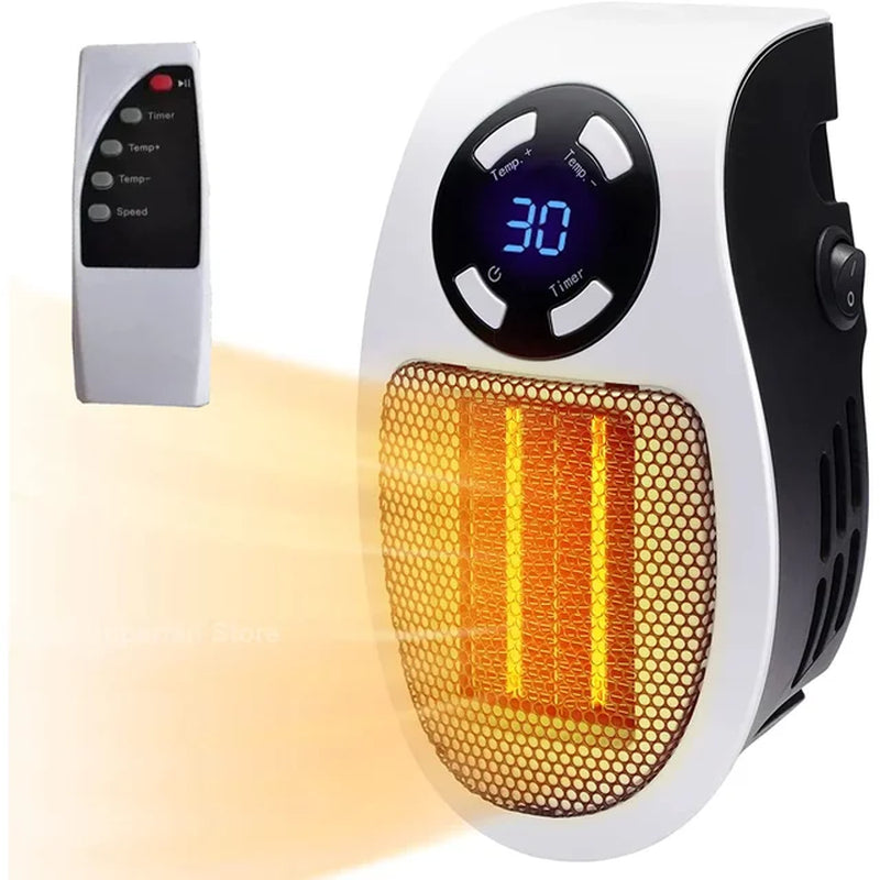 500W Portable Electric Heater – Plug-in Wall Room Heater, Mini Radiator with Remote Control