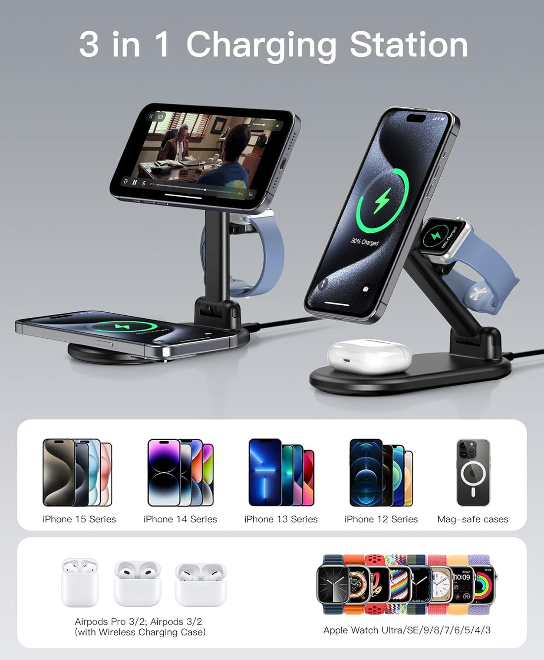 3-in-1 Wireless Charging Station for Apple Devices.