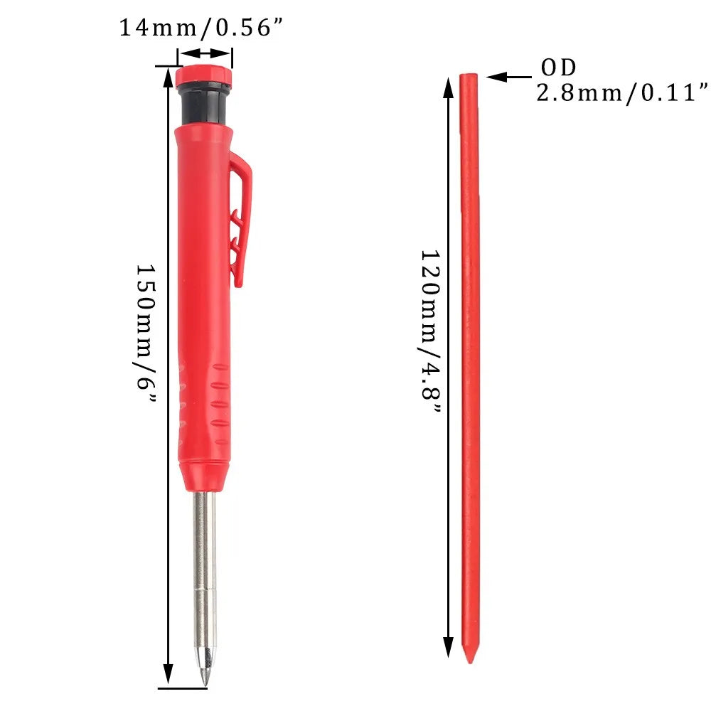 Solid Carpenter Pencil with Refillable Lead and Built-In Sharpener – Ideal for Deep Hole Scribing and Woodworking Marking