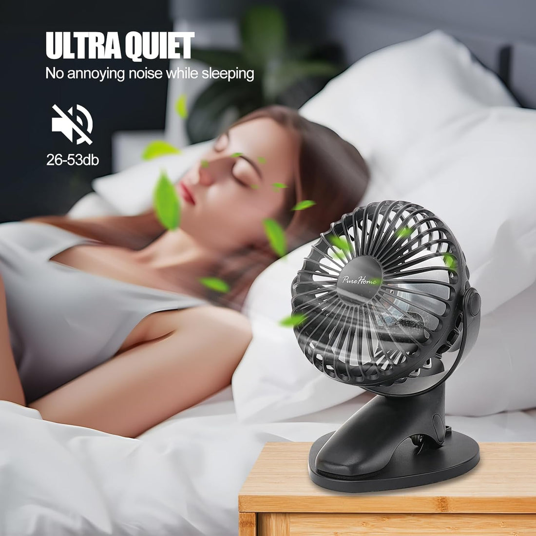 USB Rechargeable Clip Fan, 3-Speed, 360° Rotation, Ultra-Quiet.