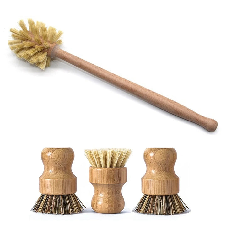  Bamboo brush set for dishes, bottles, and jars.