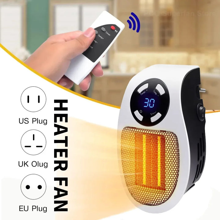 500W Portable Electric Heater – Plug-in Wall Room Heater, Mini Radiator with Remote Control