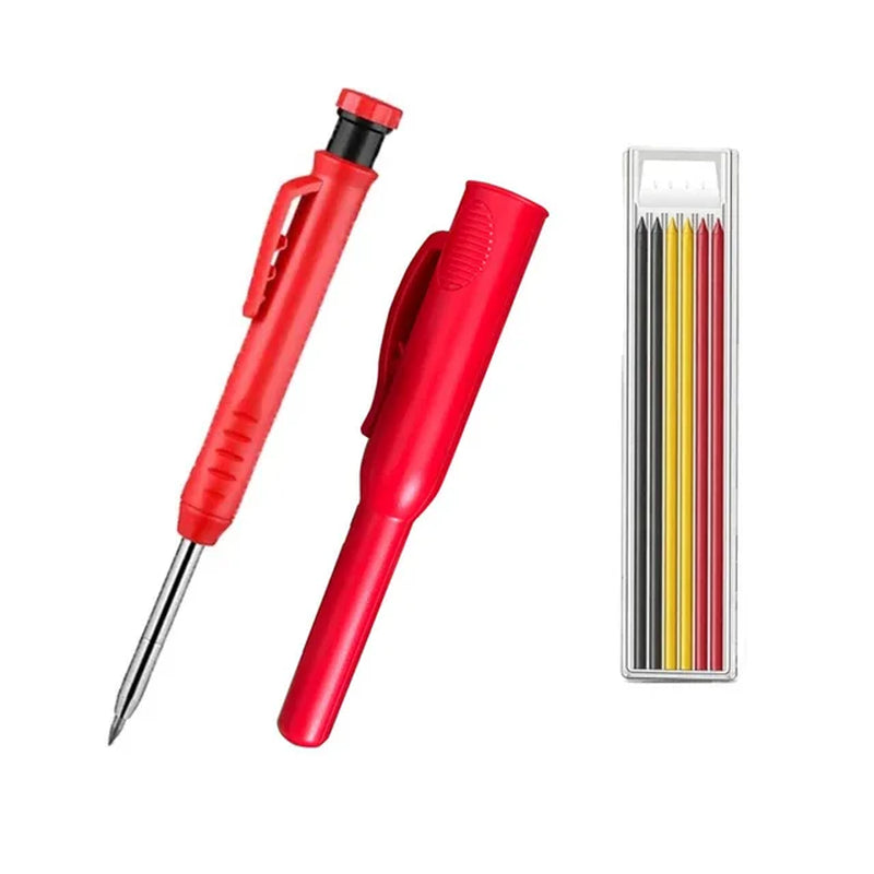 Solid Carpenter Pencil with Refillable Lead and Built-In Sharpener – Ideal for Deep Hole Scribing and Woodworking Marking