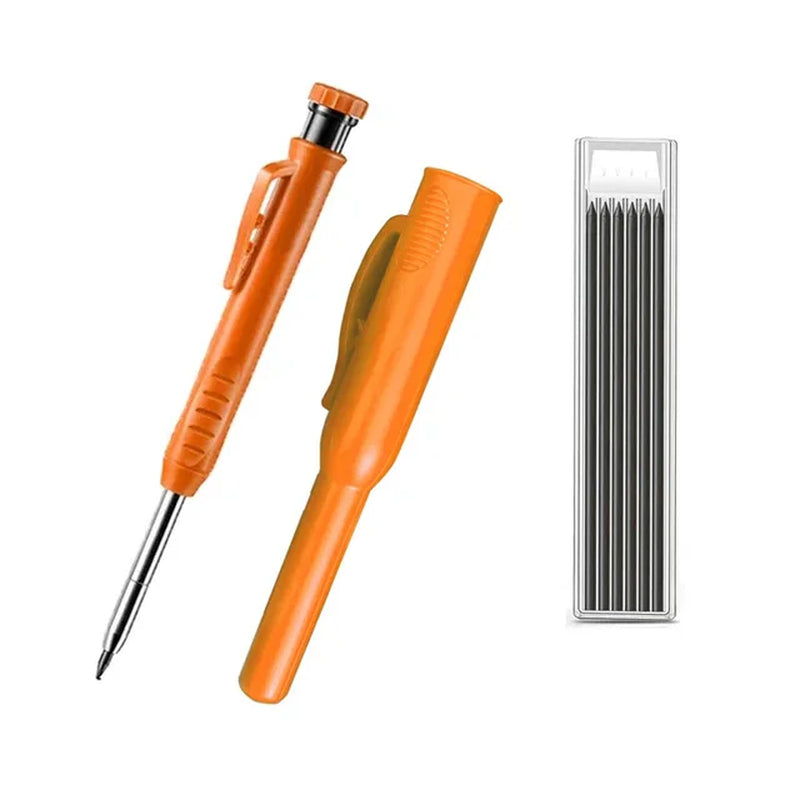 Solid Carpenter Pencil with Refillable Lead and Built-In Sharpener – Ideal for Deep Hole Scribing and Woodworking Marking