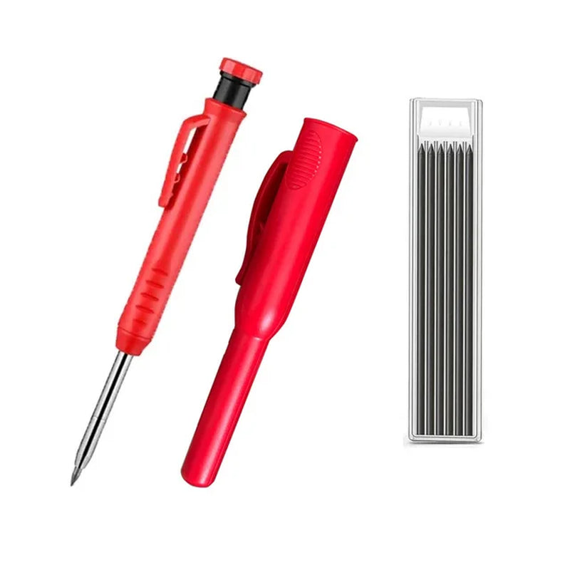 Solid Carpenter Pencil with Refillable Lead and Built-In Sharpener – Ideal for Deep Hole Scribing and Woodworking Marking