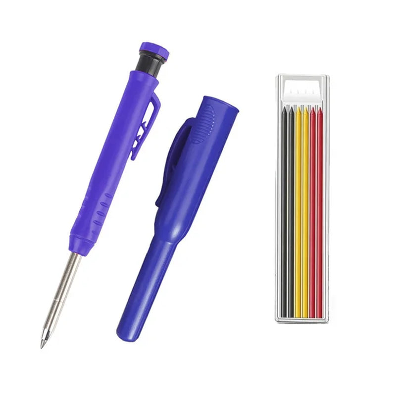 Solid Carpenter Pencil with Refillable Lead and Built-In Sharpener – Ideal for Deep Hole Scribing and Woodworking Marking