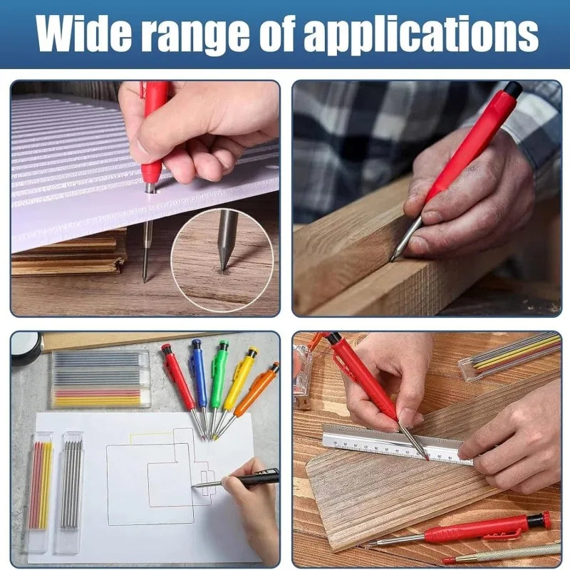 Solid Carpenter Pencil with Refillable Lead and Built-In Sharpener – Ideal for Deep Hole Scribing and Woodworking Marking