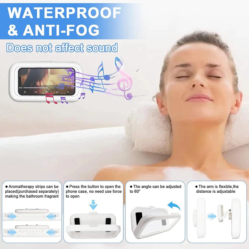 New Rotating Waterproof Bathroom Phone Wall Mount Holder – Adjustable Shower Phone Case for Wall, Bathroom, and Toilet