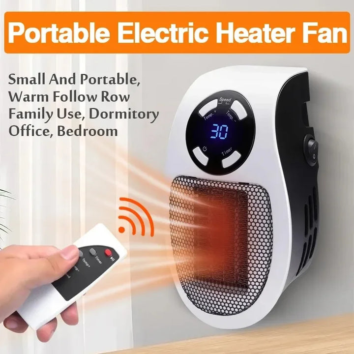 500W Portable Electric Heater – Plug-in Wall Room Heater, Mini Radiator with Remote Control